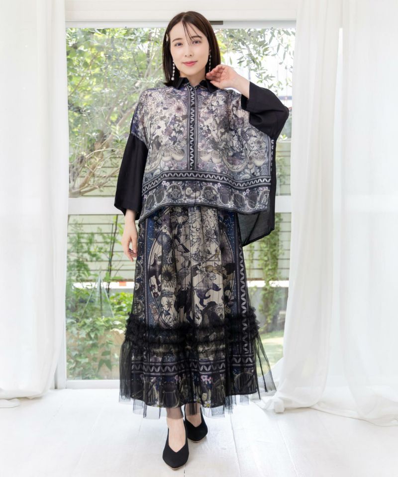 星座柄チュール重ねティアードスカート-16
