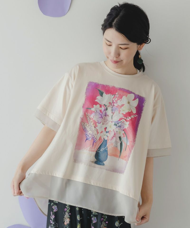 花瓶柄シフォン切替プルオーバー-2