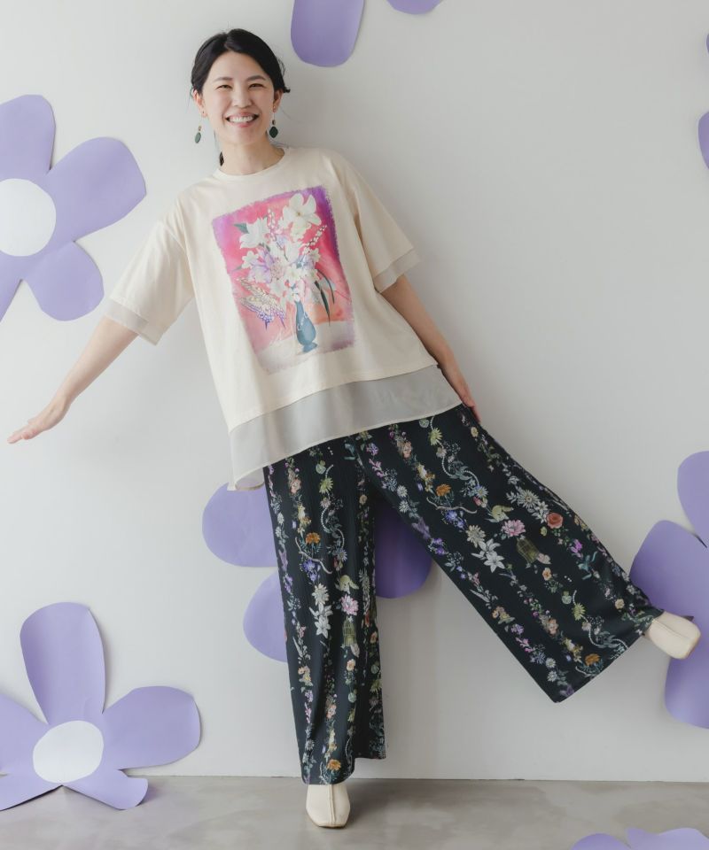 花瓶柄シフォン切替プルオーバー-3