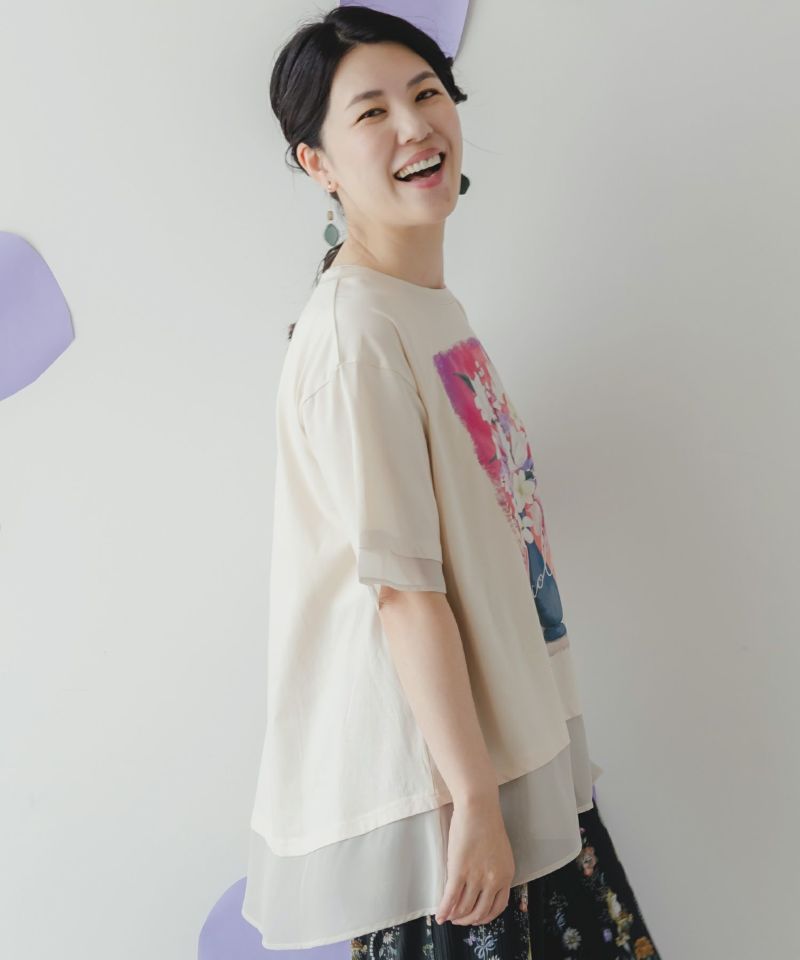 花瓶柄シフォン切替プルオーバー-4