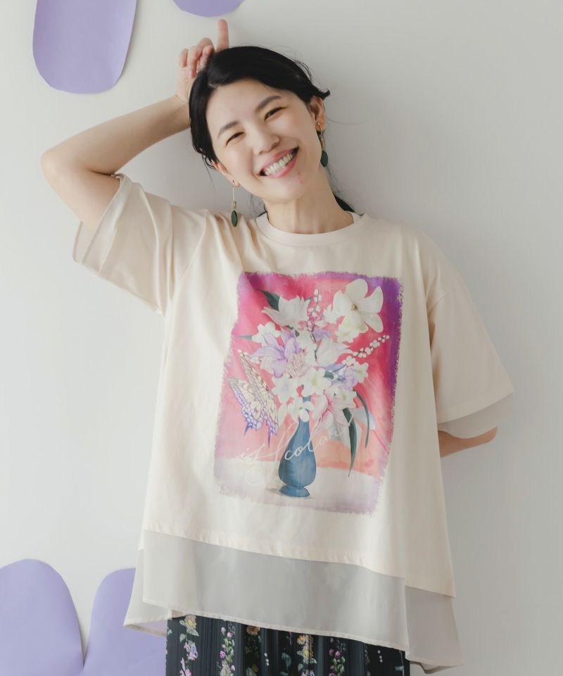 花瓶柄シフォン切替プルオーバー-7