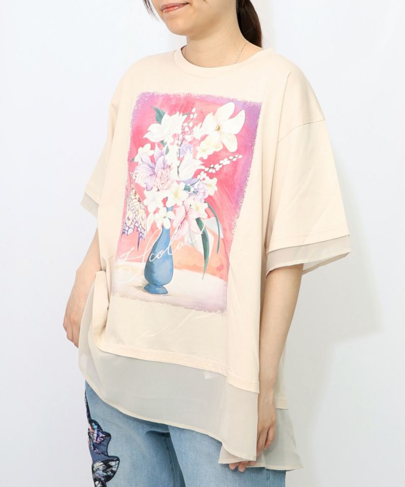花瓶柄シフォン切替プルオーバー-11