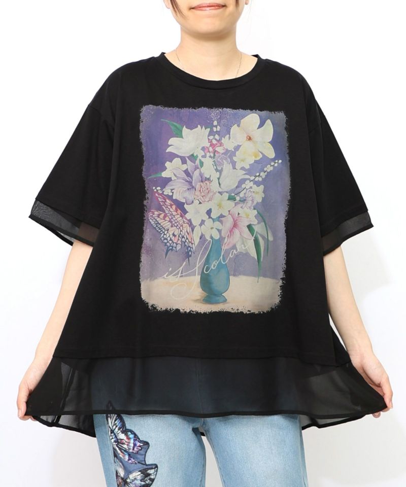 花瓶柄シフォン切替プルオーバー-14