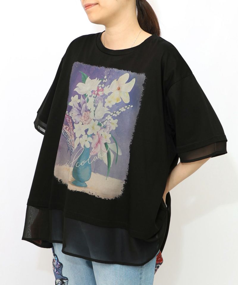 花瓶柄シフォン切替プルオーバー-15