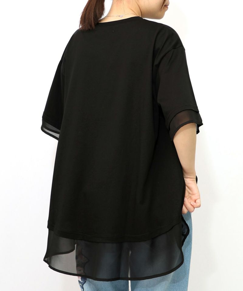 花瓶柄シフォン切替プルオーバー16