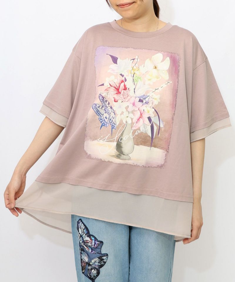 花瓶柄シフォン切替プルオーバー-18