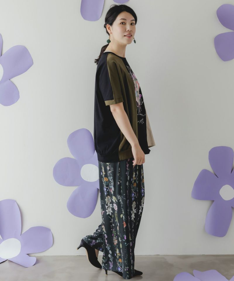 花とキツネ柄ランダムリブパンツ-3