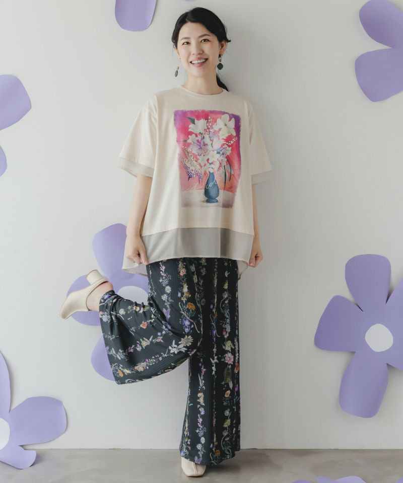 花とキツネ柄ランダムリブパンツ-8