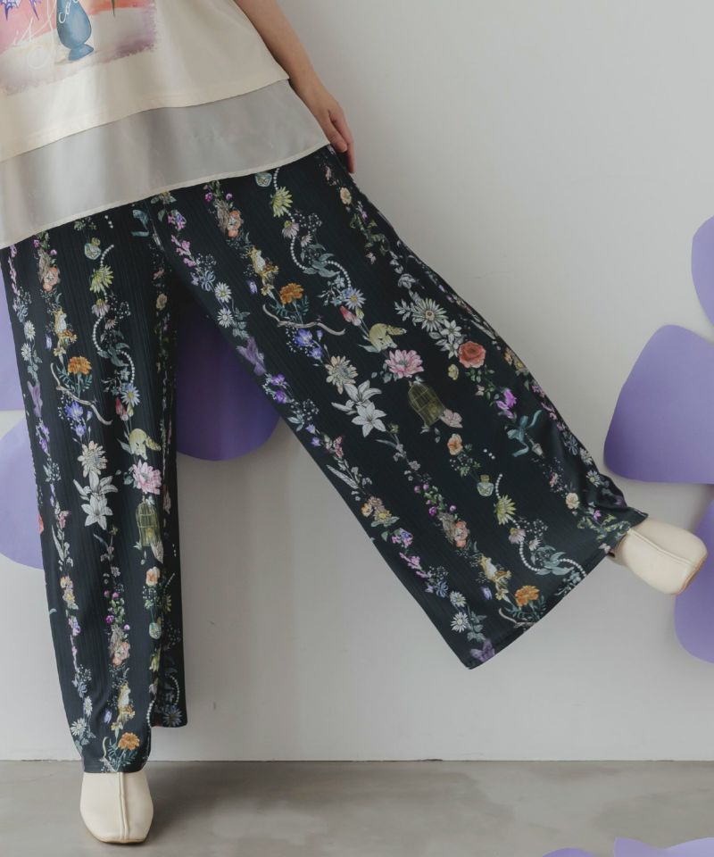 花とキツネ柄ランダムリブパンツ-9