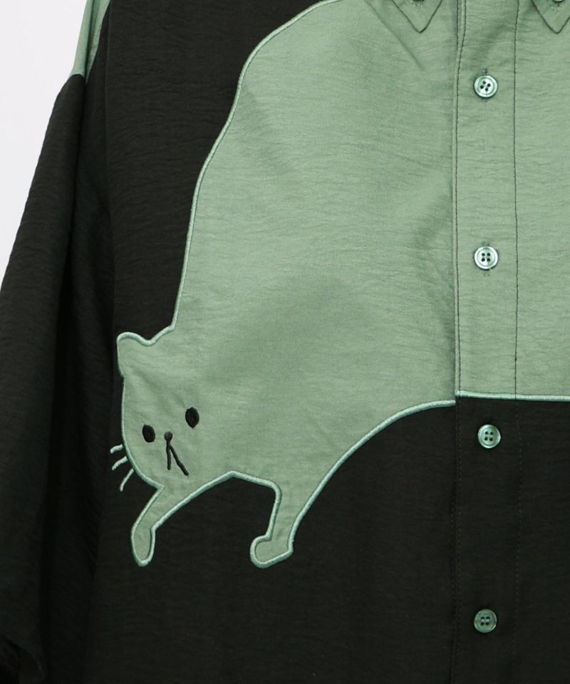 パリティーのねこアップリケ バイカラーシャツ-16