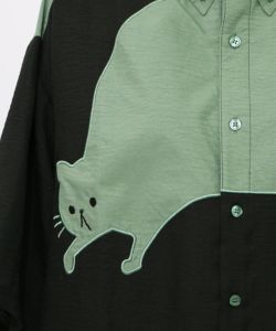 パリティーのねこアップリケ バイカラーシャツ-16