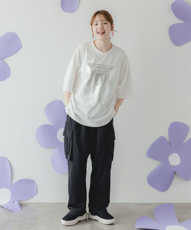 おばけウサギのひび割れ箔プリント 接触冷感Tシャツ-2
