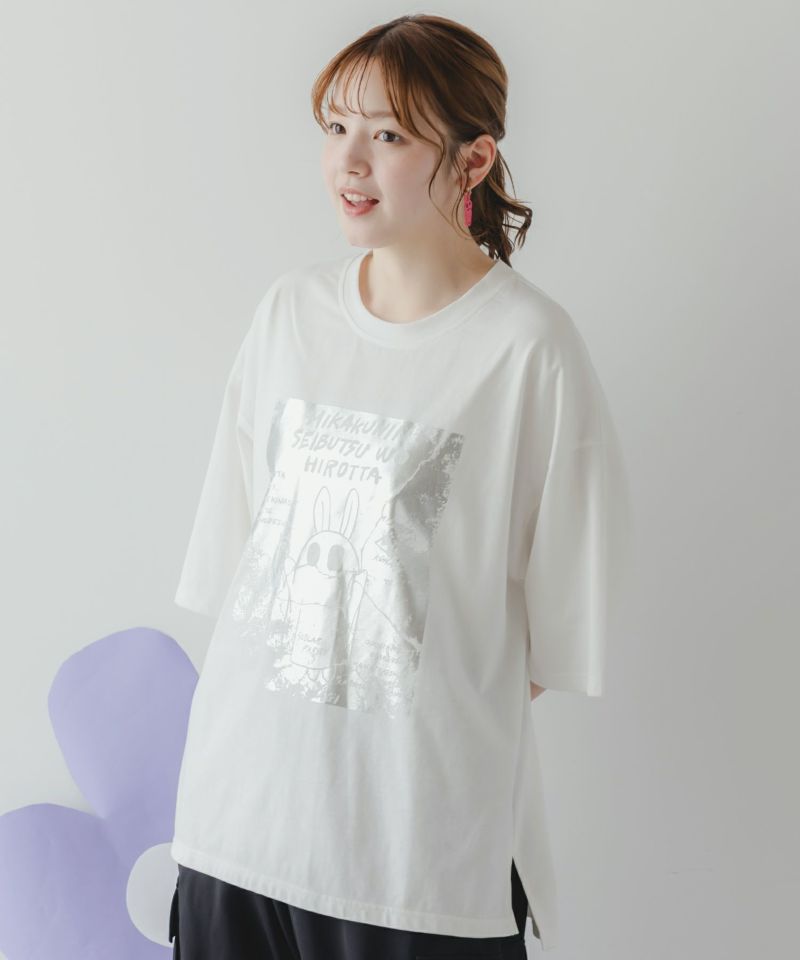 おばけウサギのひび割れ箔プリント 接触冷感Tシャツ-3