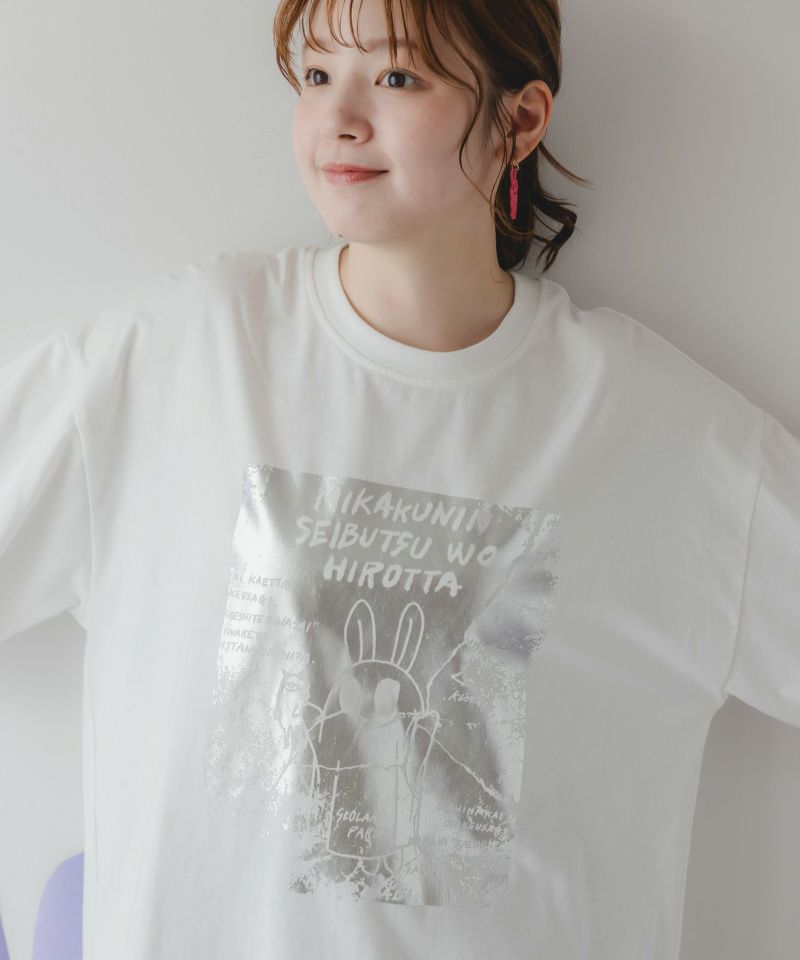 おばけウサギのひび割れ箔プリント 接触冷感Tシャツ-6