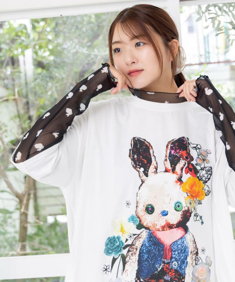 ウサぬい柄レイヤード風 接触冷感チュニック-19