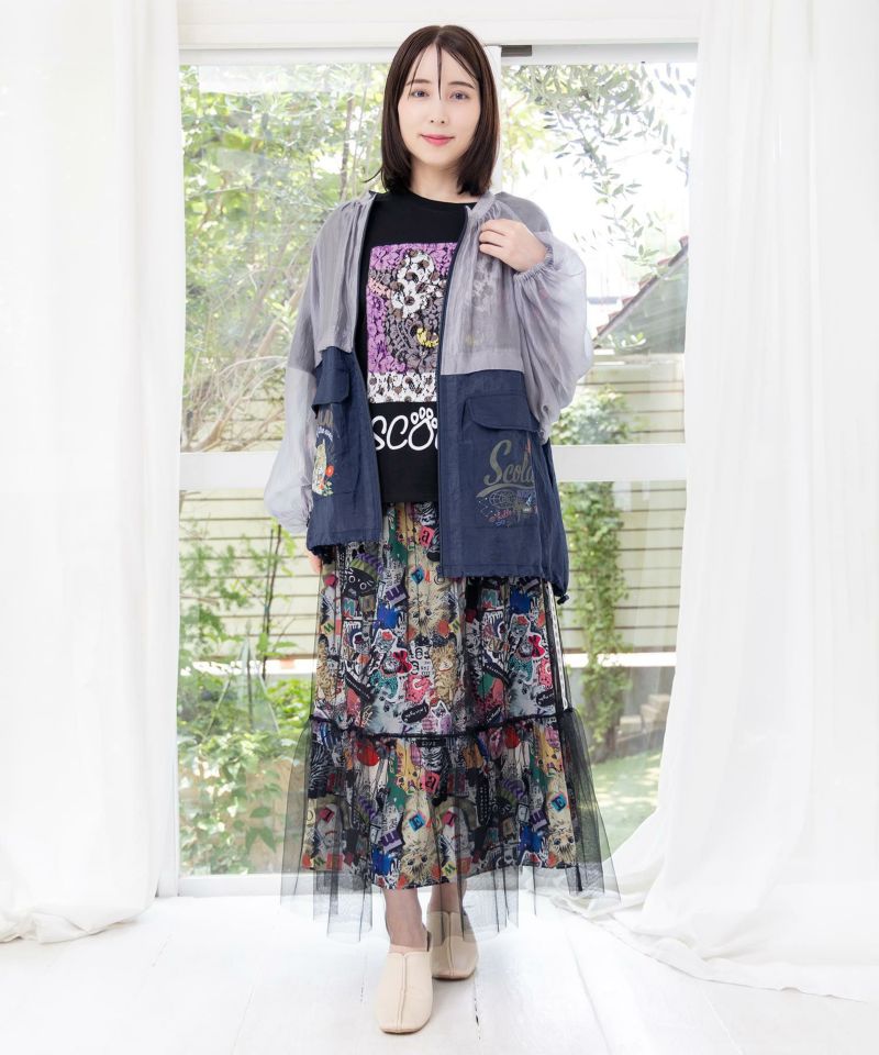 バイカラーシアー切替 虎刺繍ブルゾン-2