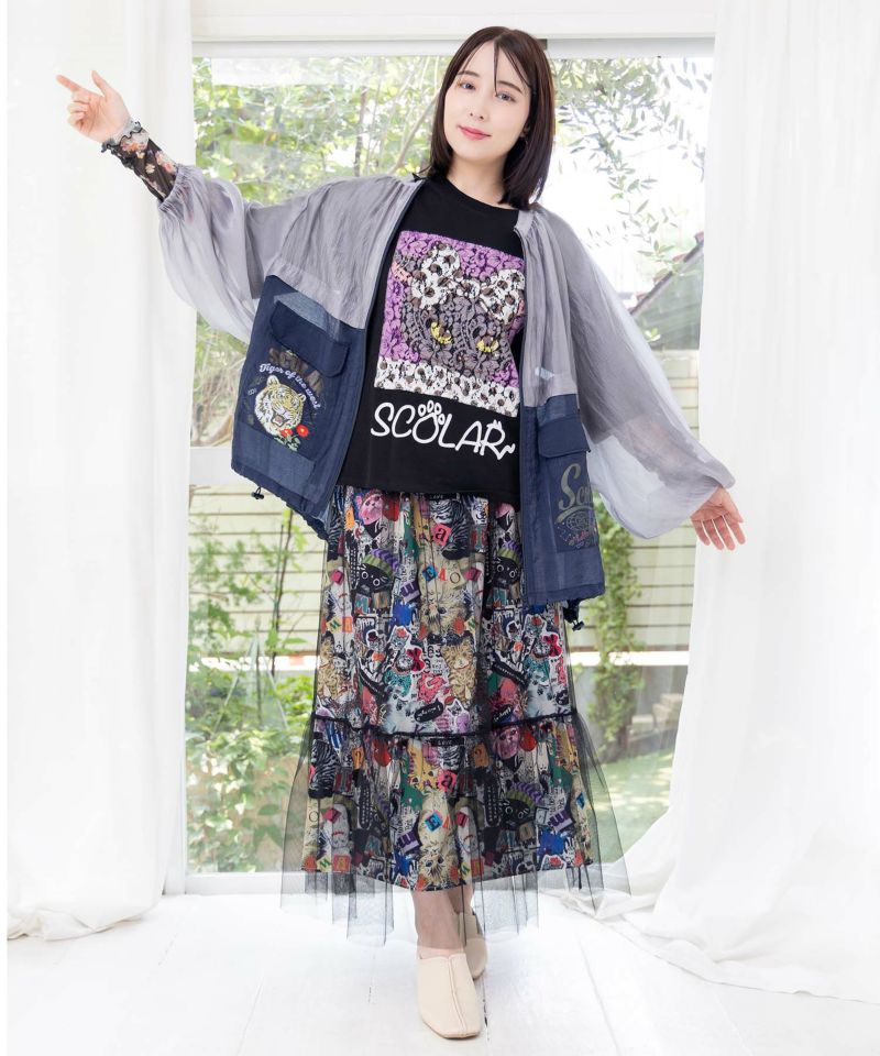 バイカラーシアー切替 虎刺繍ブルゾン-3