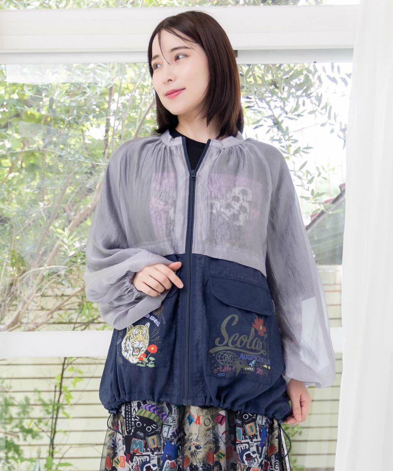 バイカラーシアー切替 虎刺繍ブルゾン-4