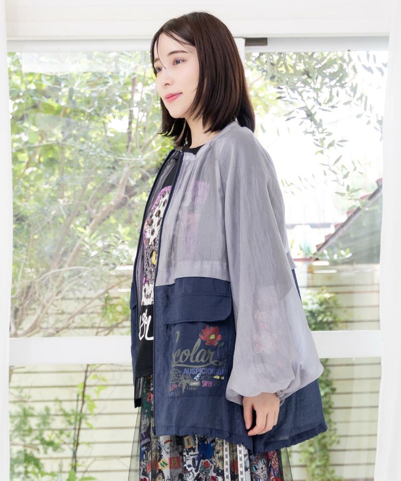 バイカラーシアー切替 虎刺繍ブルゾン-5