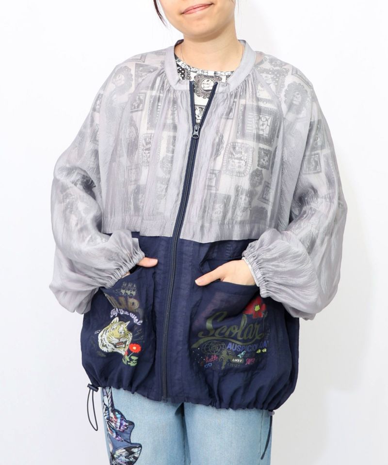 バイカラーシアー切替 虎刺繍ブルゾン-13