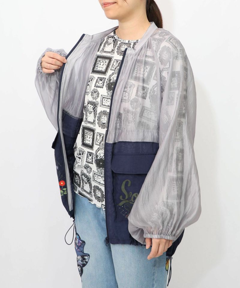 バイカラーシアー切替 虎刺繍ブルゾン-14