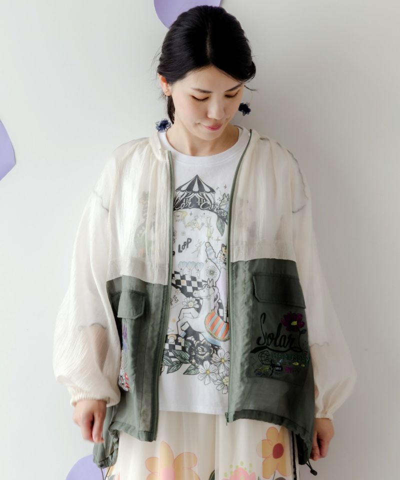 バイカラーシアー切替 虎刺繍ブルゾン-17