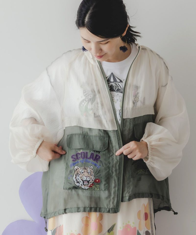 バイカラーシアー切替 虎刺繍ブルゾン-18