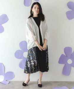 イズスカラーisscolar 552277：花束プリント 異素材切替カーディガン 552277：花束プリント 異素材切替カーディガンの通販-ScoLar