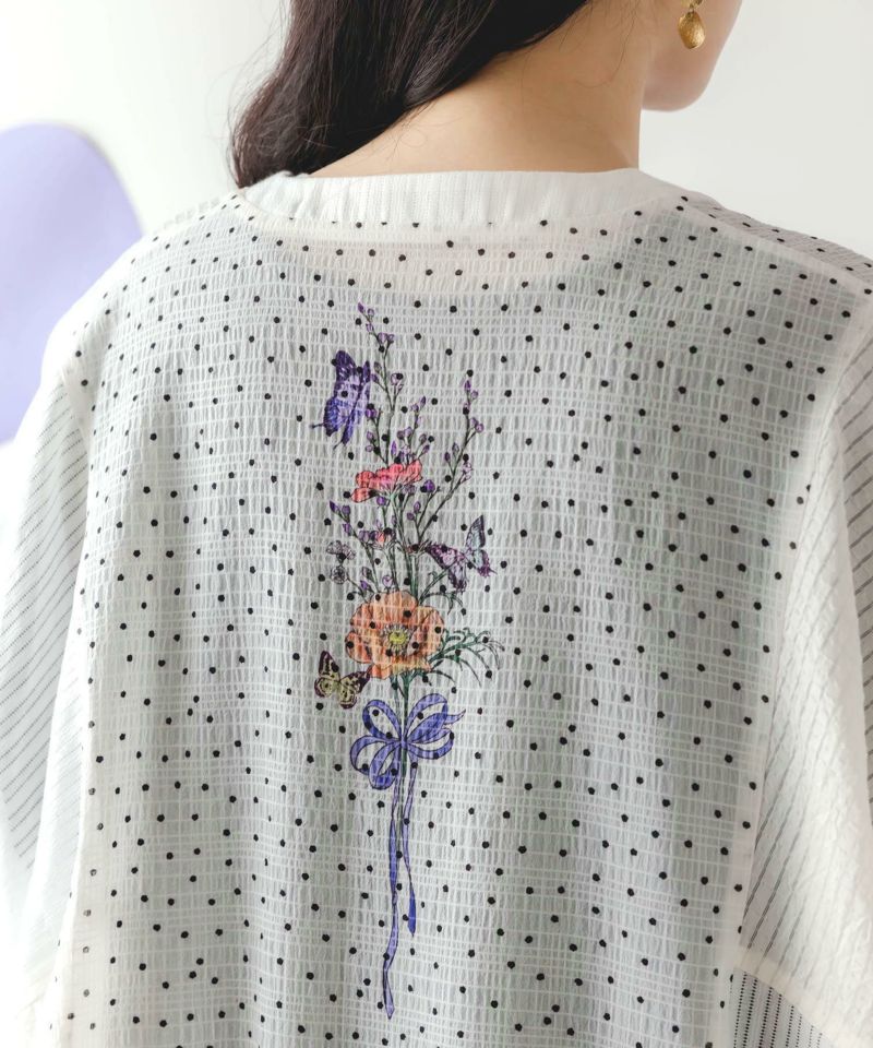 花束プリント 異素材切替カーディガン-7