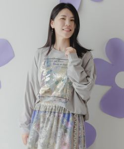 552263：花蝶箔プリント 異素材切替プルオーバーの通販-ScoLar