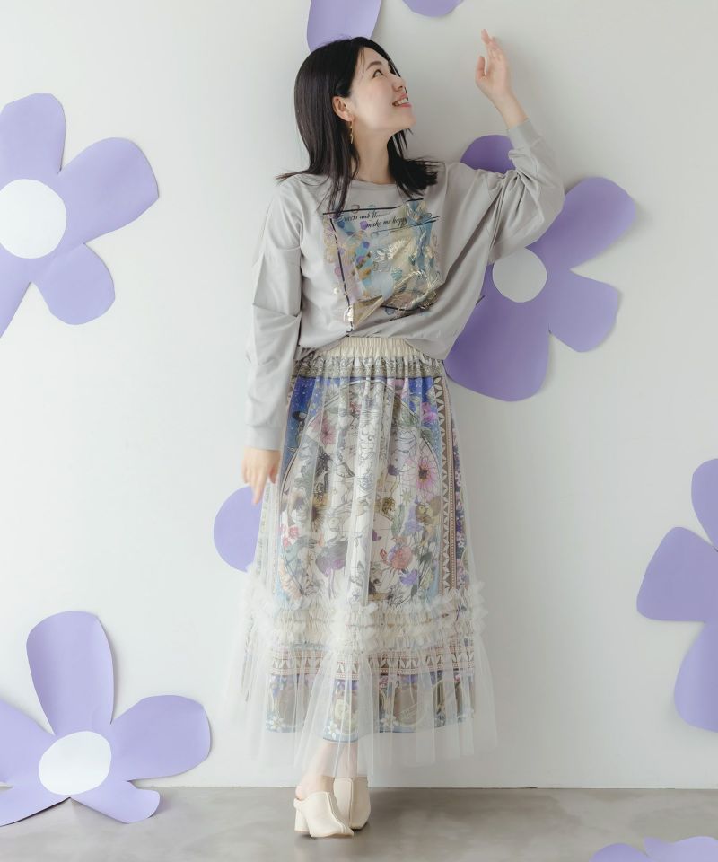 花蝶箔プリント 異素材切替プルオーバー-2