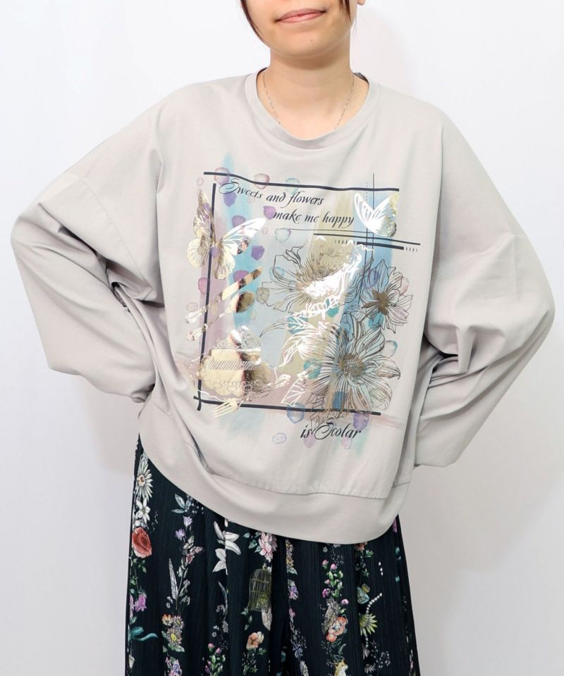 はなページ 552263：花蝶箔プリント 異素材切替プルオーバーの通販-ScoLar