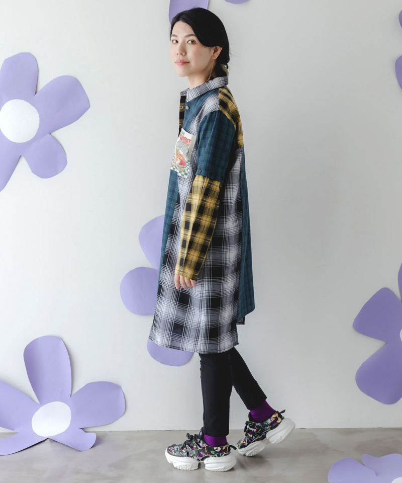 スカ子の朝食柄 2WAYチェック柄シャツワンピース-6