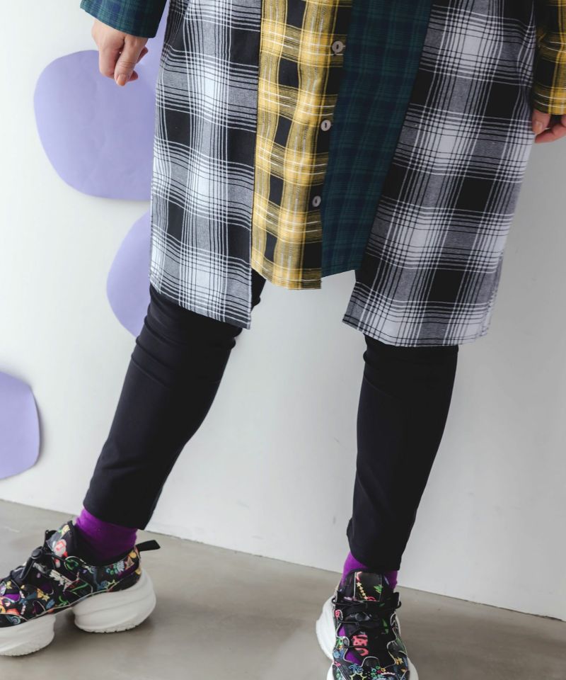 スカ子の朝食柄 2WAYチェック柄シャツワンピース-9