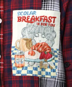 スカ子の朝食柄 2WAYチェック柄シャツワンピース-15