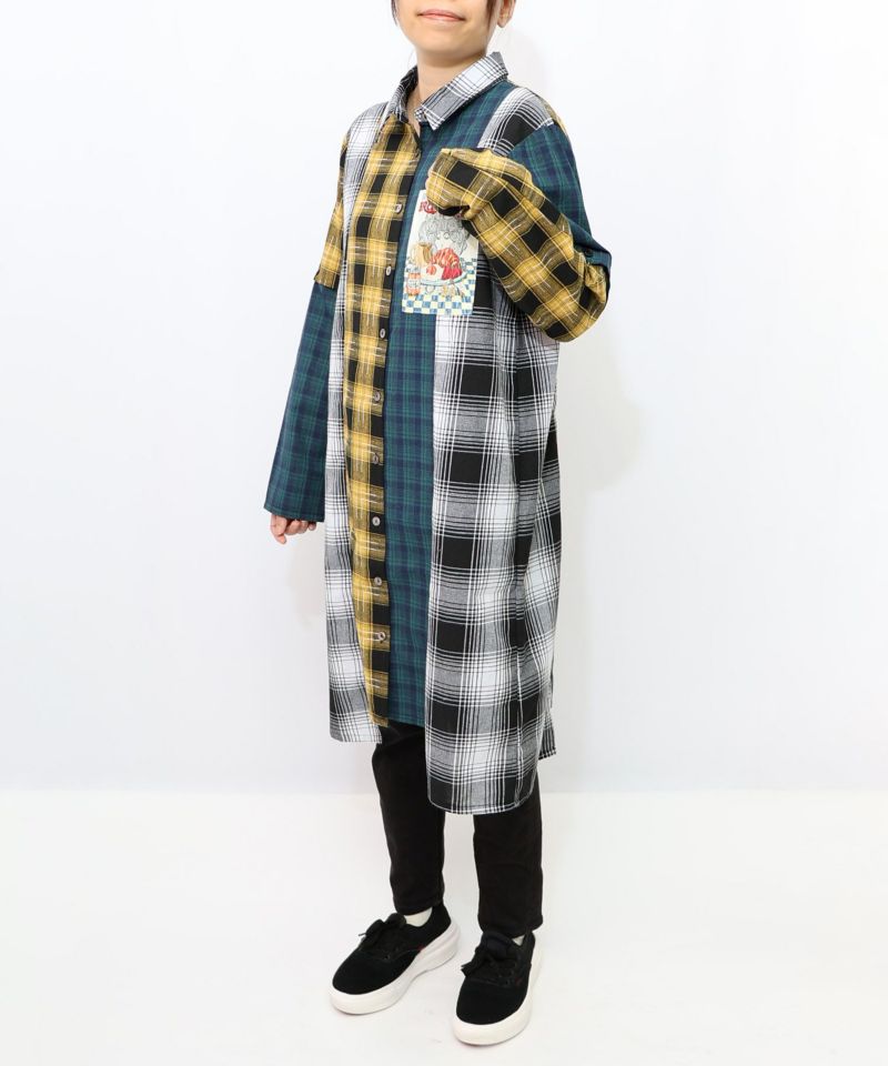 スカ子の朝食柄 2WAYチェック柄シャツワンピース-17
