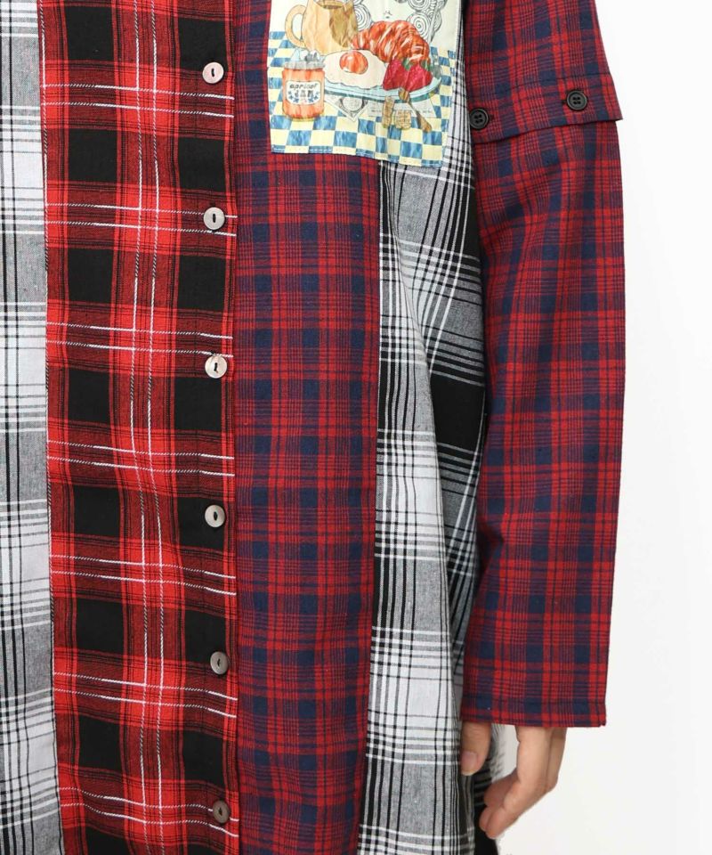 スカ子の朝食柄 2WAYチェック柄シャツワンピース-30