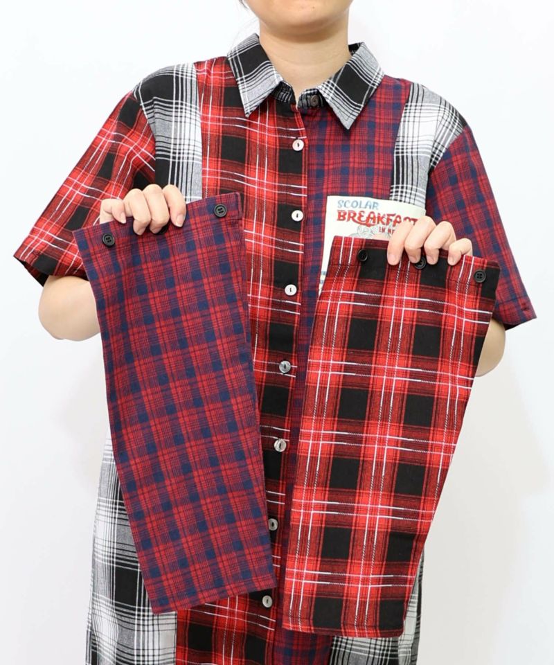 スカ子の朝食柄 2WAYチェック柄シャツワンピース-33