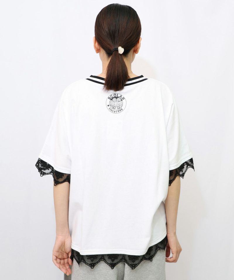 スカ子の朝食柄 レース×スポーティTシャツ-10