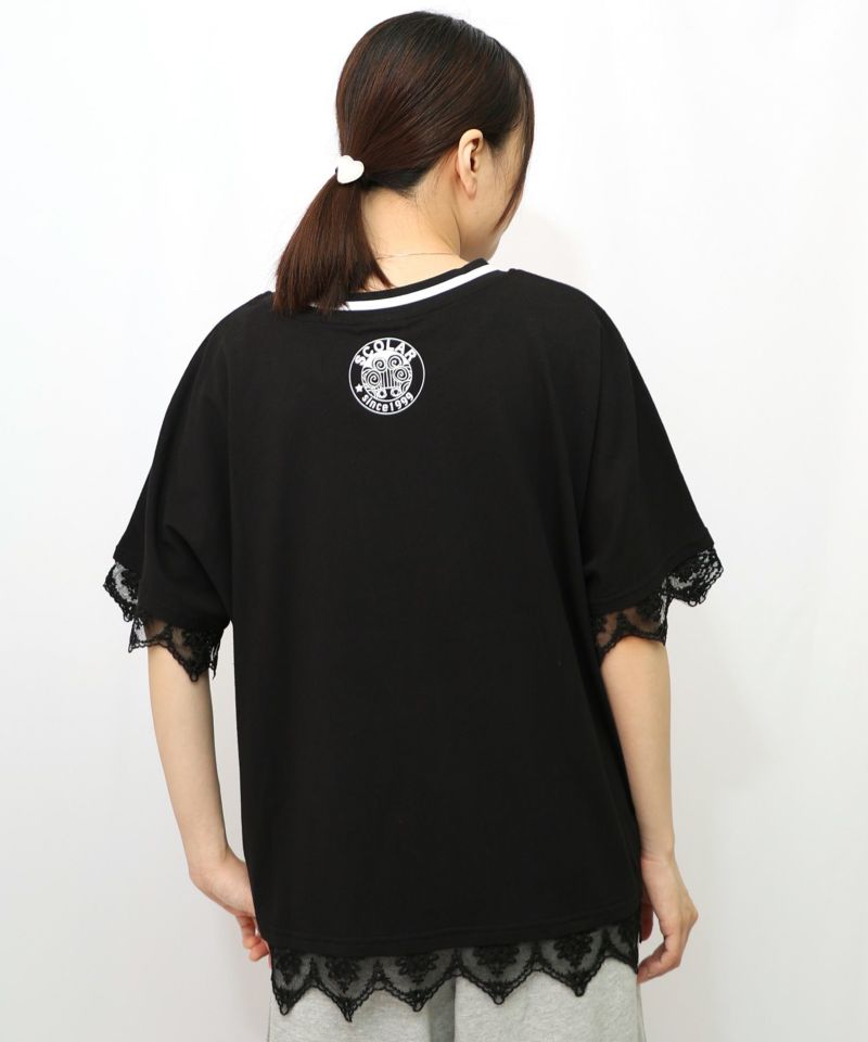 スカ子の朝食柄 レース×スポーティTシャツ-14