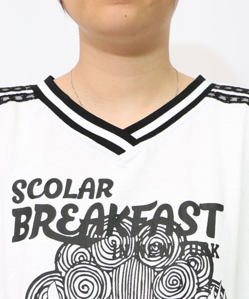 スカ子の朝食柄 レース×スポーティTシャツ-20