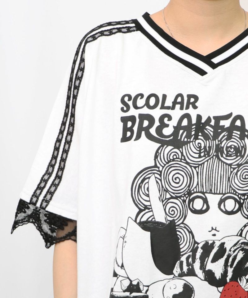 スカ子の朝食柄 レース×スポーティTシャツ-21