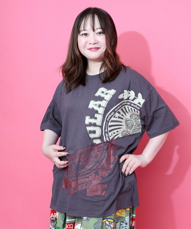 スカラーロゴ柄 リメイク風Tシャツ-1