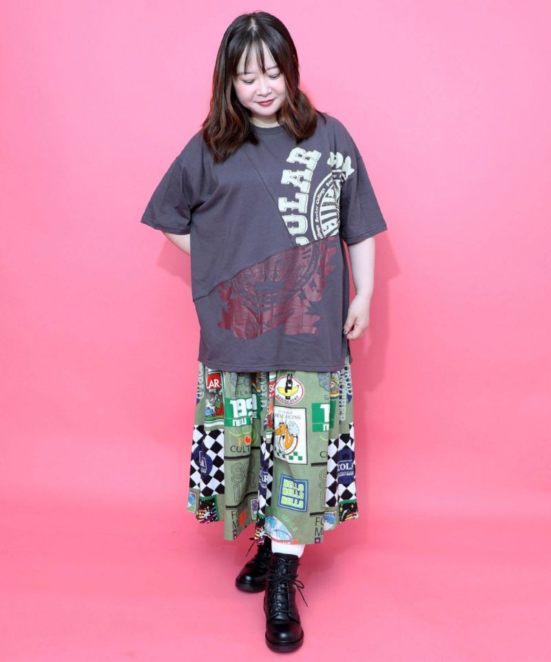 スカラーロゴ柄 リメイク風Tシャツ-2