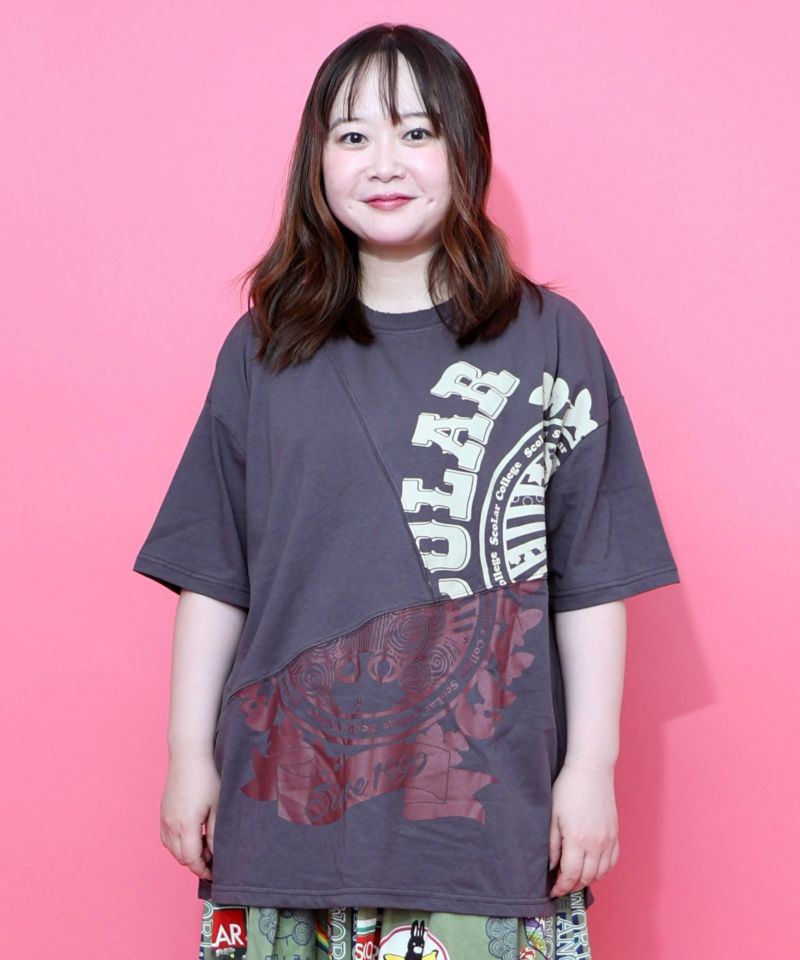 スカラーロゴ柄 リメイク風Tシャツ-3