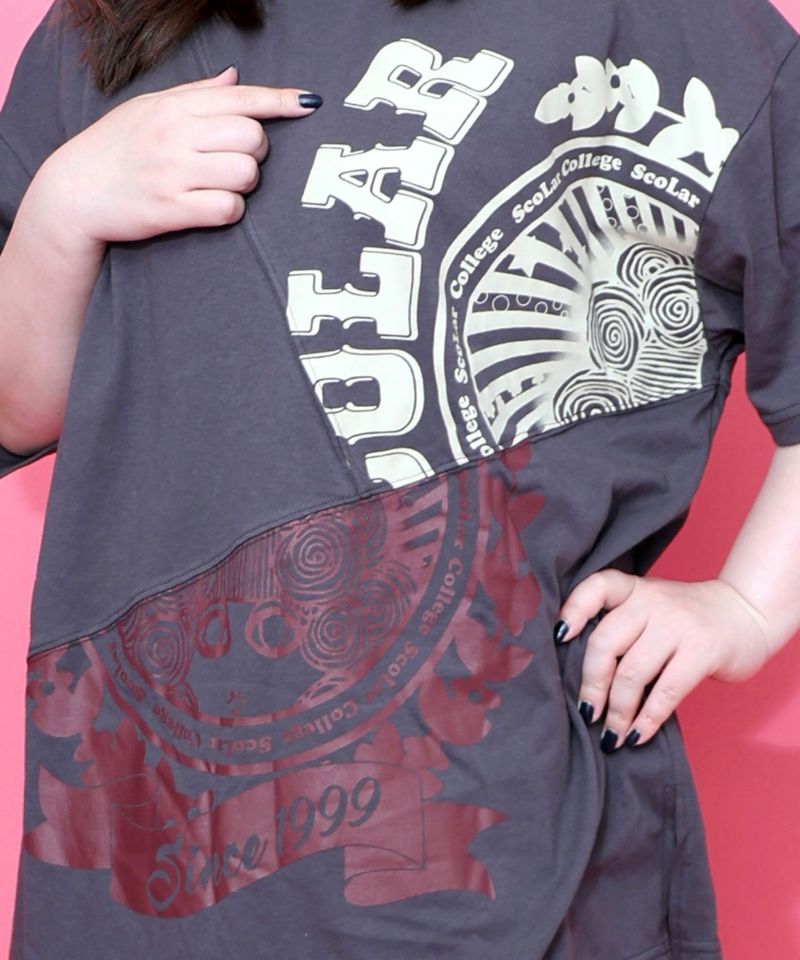 スカラーロゴ柄 リメイク風Tシャツ-6