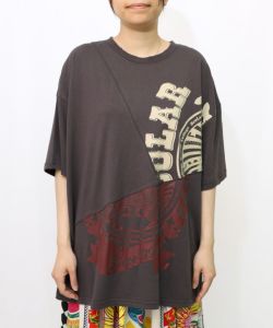 古着リメイク☆個性的☆総柄シャツ×tシャツ☆ 古着リメイク Tシャツ ヒョウ柄 トラ 赤 個性的 再構築 remake