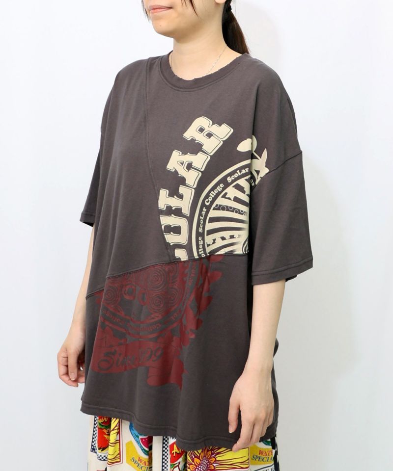 スカラーロゴ柄 リメイク風Tシャツ-8
