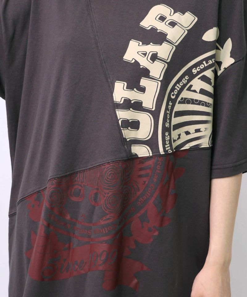 スカラーロゴ柄 リメイク風Tシャツ-10