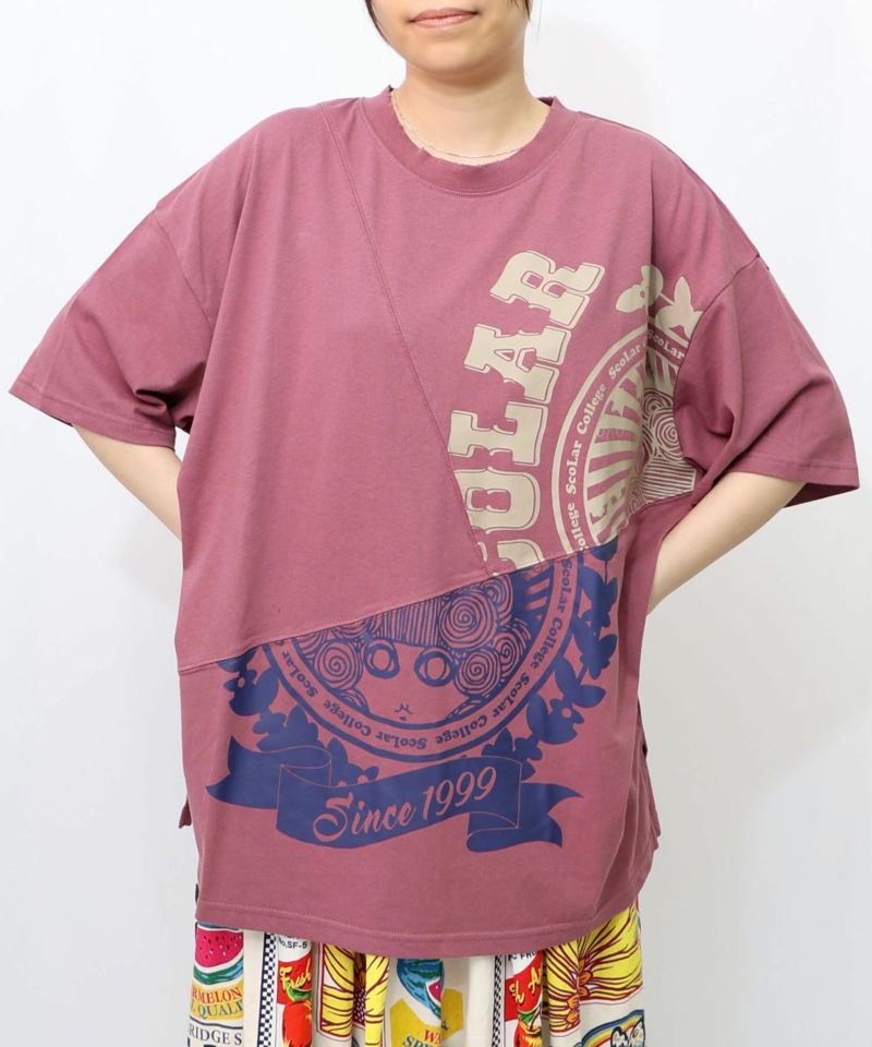 スカラーロゴ柄 リメイク風Tシャツ-11